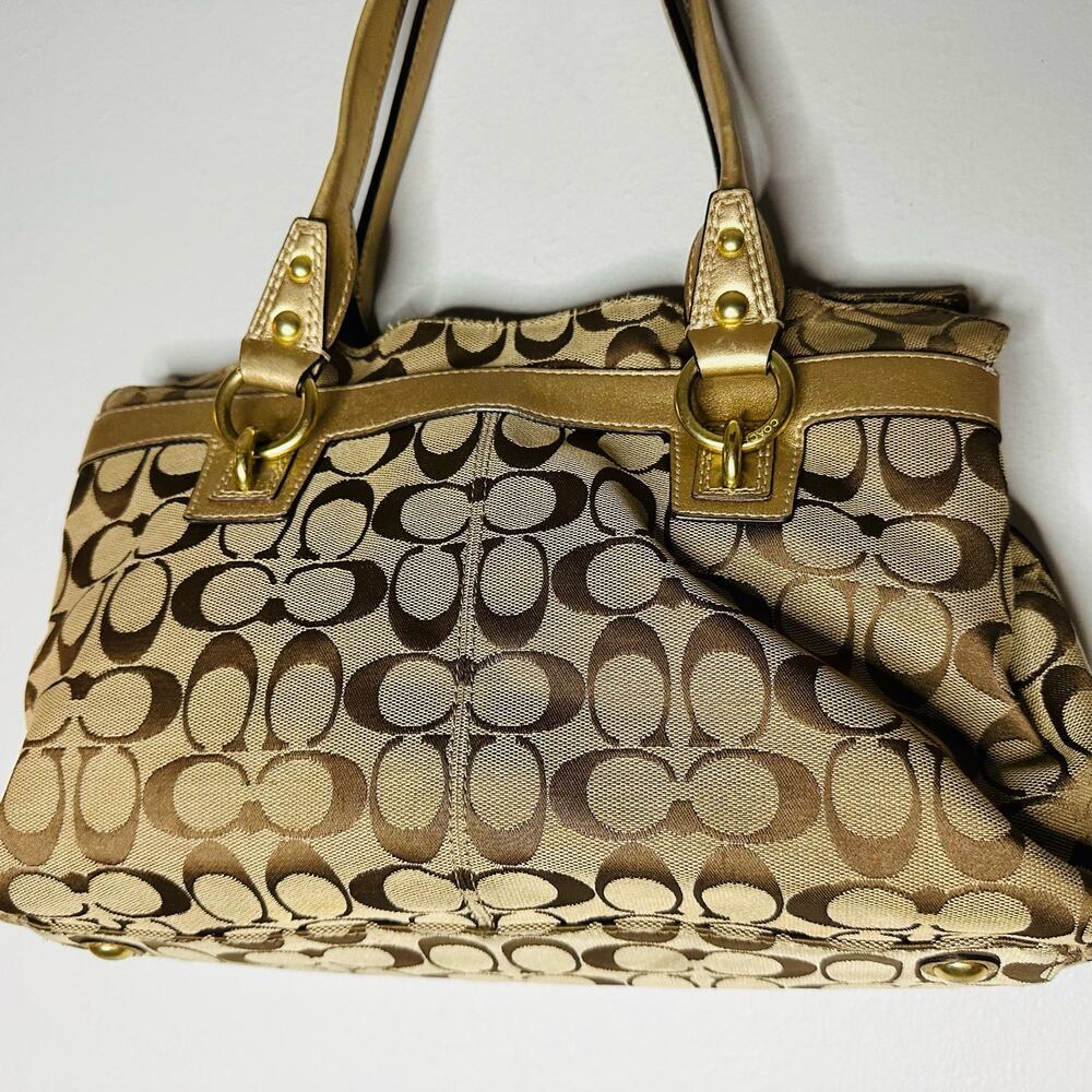 COACH Women's Brown Penelope Signature Leather Duffle Hobo Shoulder Handbag - Picture 10 of 11